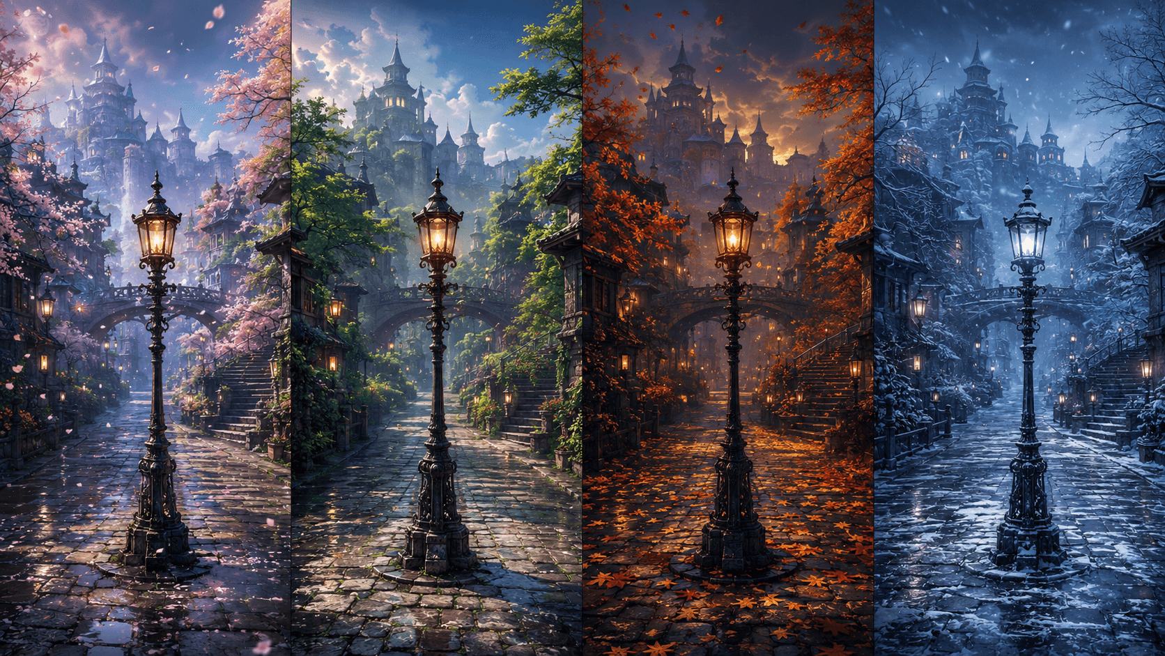 A fantasy world showing the passage of seasons and time